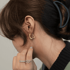 Classic Simple Golden Twisted Square Hoop Korean Earrings for Women