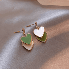 Green White asymmetrical Heart Shaped Fashion Trendy Korean Stud Earrings for Girls Party