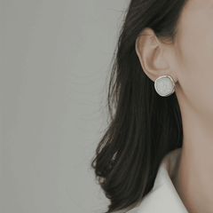 Trendy Retro Geometric Metal Square White Marble Stud Korean Earring for Girls