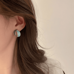 Retro Style Enamel Green Blue Enamel Cross Geometric Stud Korean Earrings for Girls