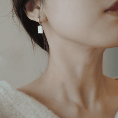 Latest White Shell Glass Square Pendant Luxury Drop Korean Earring for Woman