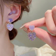 Fashion Heart Purple Love Charm Crystal Drop Korean Earrings for Girls