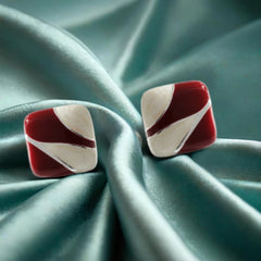 Red Color Resin Square Gold Plated Geometric Stud Korean Earrings for Girls