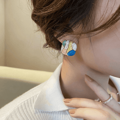 Vintage Simple Modern Enamel Patchwork Colorful Geometric Square Stud Korean Earrings for Girls