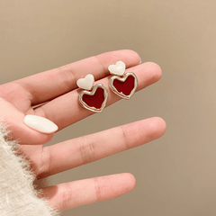 Retro Cute Trendy Statement Red Love Small Heart Shaped Stud earring for Women