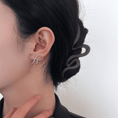 Trendy Gold Tone Rope Knot Shaped Ribbon Bow Twisted Stud Korean Earring for Girl