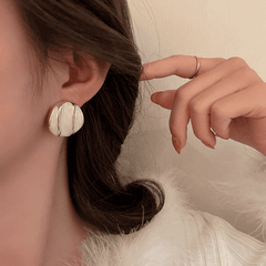 White Glaze Enamel Geometric Irregular Round Stud Korean Fashion Earrings for Office