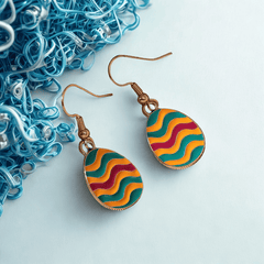 Multicolor Egg Shaped wavy design Enamel Teardrop Shape Korean Drop Earrings for Women