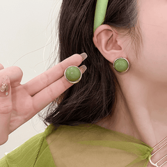 Vintage Trendy Latest Green Metallic Round Shaped Elegant Stud Korean Earrings for Girls
