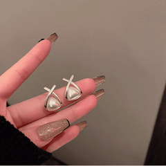 Latest Trendy Golden Triangle Shaped with White Pearl retro Stud Korean Earrings for Girls