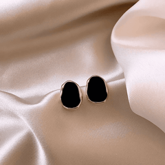 Black Color Bean Irregular Geometry Korean Style Stud Earring for Women