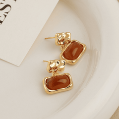 Trendy Vintage Gold Color Square Amber Resin Geometric Korean Drop Earrings for Women