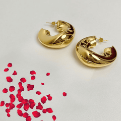 Irregular Thick Metal Round Gold Color Hollow Hoop Korean Earrings