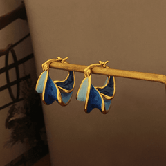 French Retro Blue Enamel Oil Spiral Sense Twisted Hoop Korean Earrings for Female