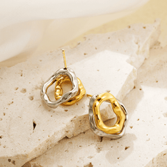 Minimalist Gold&Silver Plated Dual Layer Irregular Shaped Korean Stud Earrings for Women