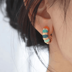 Vintage Multicolour Drip Oil Enamel C Shape Twisted Bamboo Joint Pattern Korean Style Premium Korean Hoop Earrings for Girls