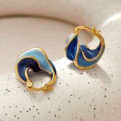 French Retro Blue Enamel Oil Spiral Sense Twisted Hoop Korean Earrings for Female