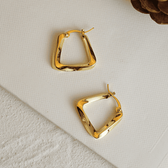 Classic Simple Golden Twisted Square Hoop Korean Earrings for Women