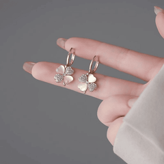 Four-leaf Flower Metal Circle with Rhinestone Simple Buckle Drop Korean Earrings