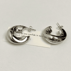 Irregular Thick Metal Round Silver Color Hollow Hoop Korean Earrings