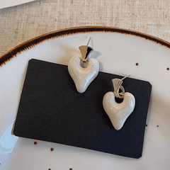 Minimalist Heart Shaped Love White Enamel Stud Korean Earring for Women Girls