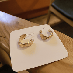 Vintage Geometric Twisted Gold Metal Hoop Korean Earrings for Women