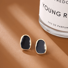 Black Color Bean Irregular Geometry Korean Style Stud Earring for Women