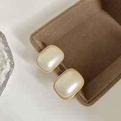 Metallic Vintage White Pearl Simple Geometric Square Oval Stud Korean Earrings