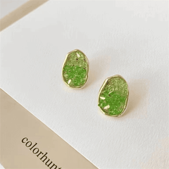 Elegant Green Color Crystal Irregular Oval Shaped Stud Korean Earrings