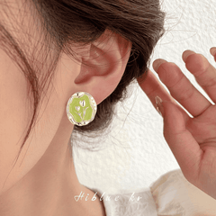 Latest Retro Irregular Circular Shaped Green Tulip Oil Painting Elegant Stud Korean Earrings for Girls (Copy)