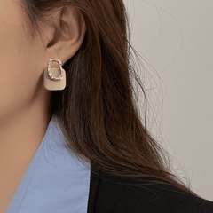 Retro Square White Fabric Geometric Hanging Hollow Gold Metal Trendy Drop Korean Earrings