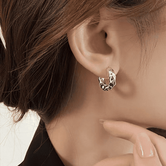 Retro Silver Irregular Metal Circle Luxury Hoop Korean Earrings for Women