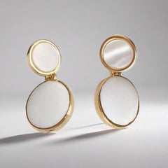 Vintage White Enamel Natural Shell Geometric Round Drop Korean Earrings for Women