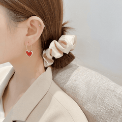 Vintage Red Enamel Love Heart Shaped Pendant Hoop type Korean Earrings for Women