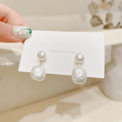 Trendy White Square Double Imitation Pearl Elegant Korean Drop Earrings for Women