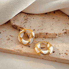Trendy Enamel White Color Metal with Golden Texture Small Hoop Korean Earrings for Women