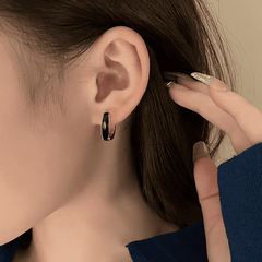Trendy Black Glaze Enamel Square Small Hoop Korean Earring For Women