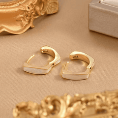 Trendy White Glaze Enamel Square Small Hoop Korean Earring For Women