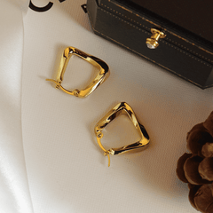 Classic Simple Golden Twisted Square Hoop Korean Earrings for Women
