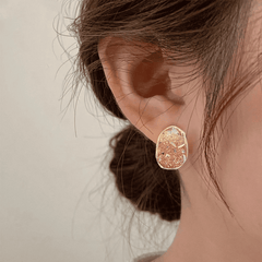 Elegant Orange Color Crystal Irregular Oval Shaped Stud Korean Earrings