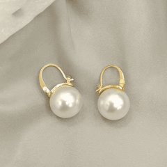 Luxury Simple Small Gold White Pearl Hoop Korean Earrings for Women