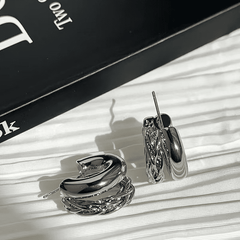 Elegant Silver Plated Double Layered C Shape Twisted Hoop Korean Earrings for Women