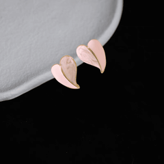 Vintage Pink Enamel Shiny Love Heart-shaped Stud Korean Earrings for Girls
