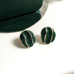 Green Glaze Enamel Geometric Irregular Round Stud Korean Fashion Earrings for Office