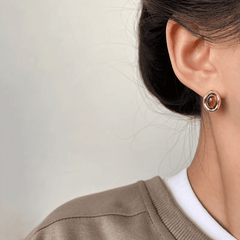 Retro Caramel Brown Color Tiger's Eye Stone Oval Shaped Stud Korean Earrings for Women