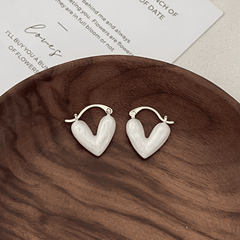 Gold Plated Romantic White Enamel Heart Shaped Pendant Drop Korean Earrings for Women
