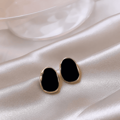 Black Color Bean Irregular Geometry Korean Style Stud Earring for Women