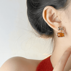 Trendy Vintage Gold Color Square Amber Resin Geometric Korean Drop Earrings for Women