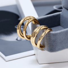 Trendy Gold Plated 3 Layer Circular 925 Silver Sterling Needle Hoop Korean Earring