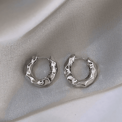 Retro Silver Irregular Metal Circle Luxury Hoop Korean Earrings for Women